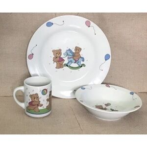 Vintage Studio Nova Beary Life Teddy Plate Bowl Mug Child Dish Set Whimsical Fun